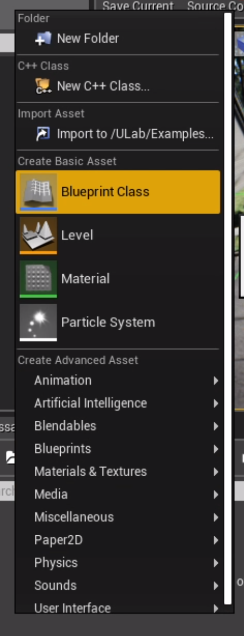 After that right click in the content browser to create a new Blueprint and choose Actor as base class.